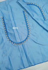 Ice blue - Mayuri - 1 mtr Silk Cotton Embroidered Blouse Piece – Rajasthani Woman Motif